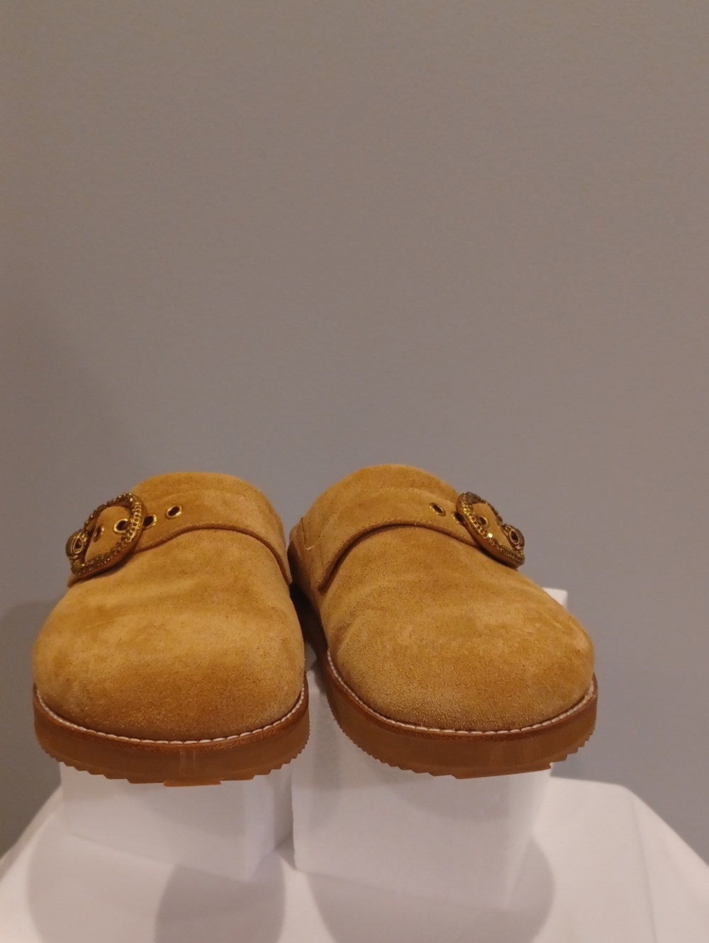 Kurt Geiger Tan Suede Buckle Mules - Picture 2 of 7